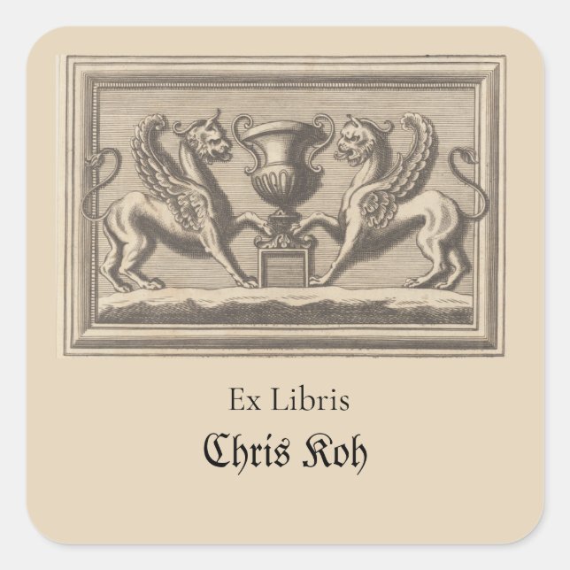 Editable Two Griffins und eine Trophäe Quadratischer Aufkleber (Vorderseite)