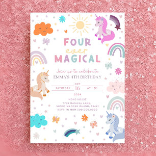 Editable Unicorn Birthday Einladung 4. Geburtstag
