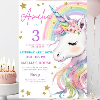 Editable Unicorn Birthday Invitation Magical Paste Einladung