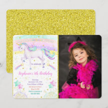 Editable Unicorn Foto Einladung