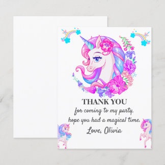 Editable Unicorn Geburtstagsparty Danke Karte
