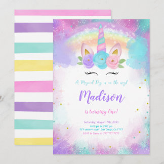 Editable Unicorn Geburtstagsparty Einladung
