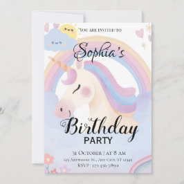 Editable Unicorn Geburtstagsparty Einladung