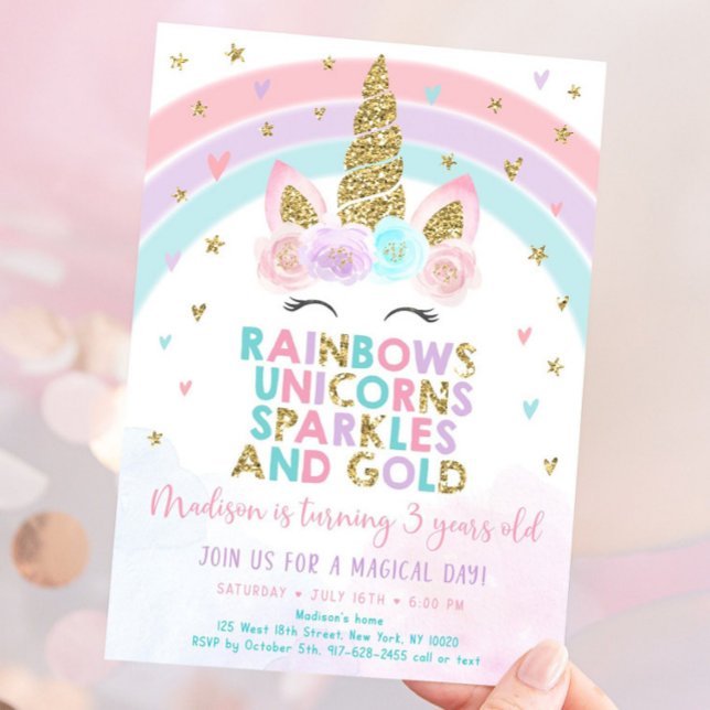 Editable Unicorn Rainbow Birthday Einladung Unico (Von Creator hochgeladen)