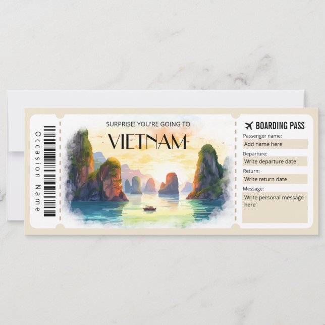 Editable Vietnam Flugzeug Boarding Pass Einladung (Vorderseite)