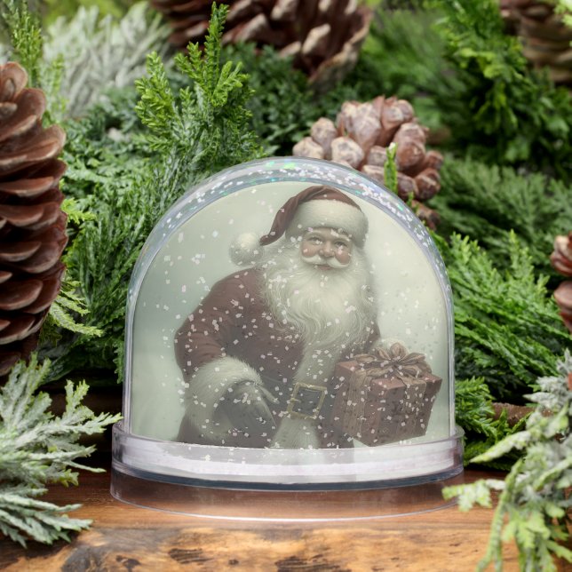 Editable Vintage Santa With A Present Schneekugeln (Winter)