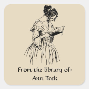 Editable Vintage Viktorianische Lady Reading Buchz Quadratischer Aufkleber