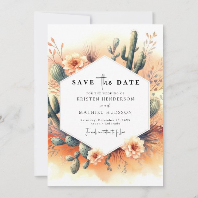 Editable Watercolor Cactus Wedding Save The Date (Vorderseite)