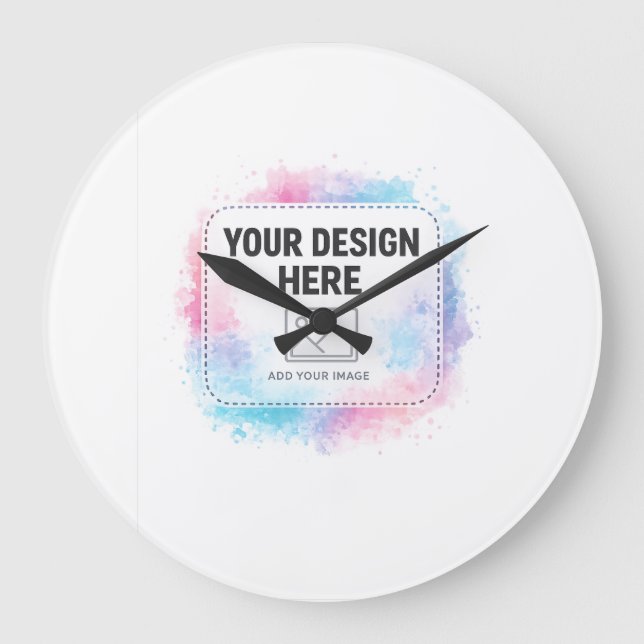 Editable Watercolor Design Template – Your Design Große Wanduhr (Vorderseite)