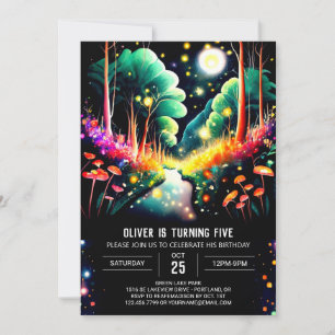 Editable Watercolor Fireflies Woods Birthday Einladung