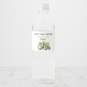 Editable Watercolor Green Tractor Birthday Wasserflaschenetikett