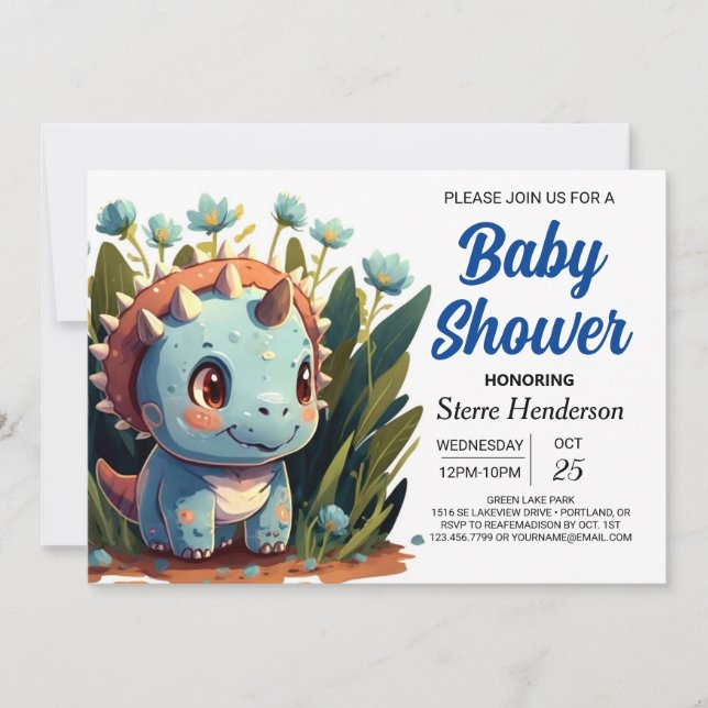 Editable Watercolor Niedlich Dinosaurier Kinderdus Einladung (Vorderseite)