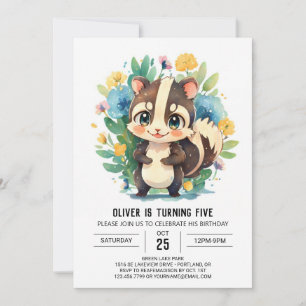 Editable Watercolor Skunk Boy Birthday Einladung