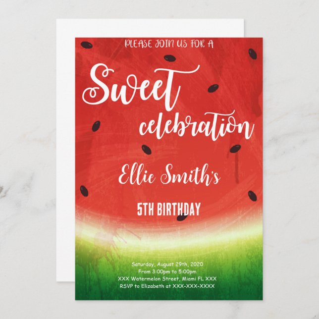 Editable Watermelon Birthday Einladung (Vorne/Hinten)