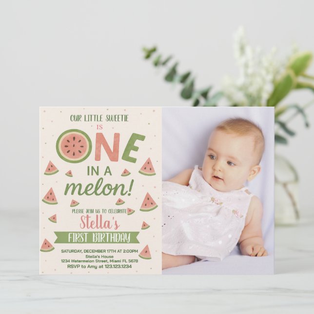 Editable Watermelon Geburtstagseinladung für Kinde Einladung (Stehend Vorderseite)