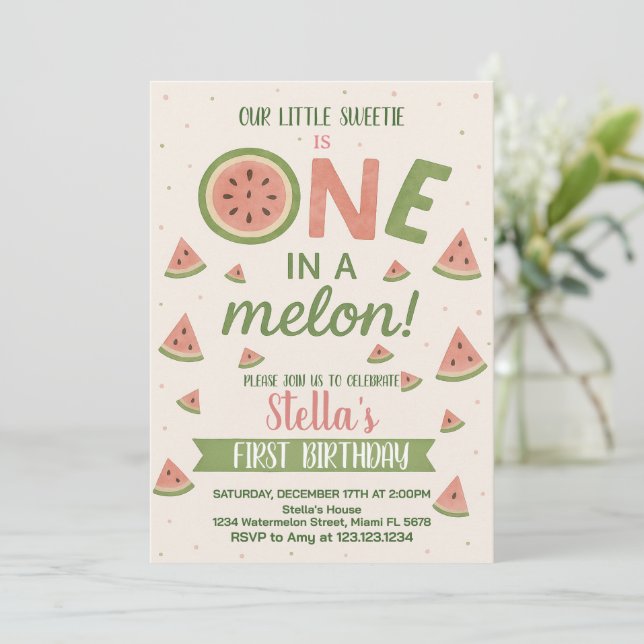 Editable Watermelon Geburtstagseinladung für Kinde Einladung (Stehend Vorderseite)