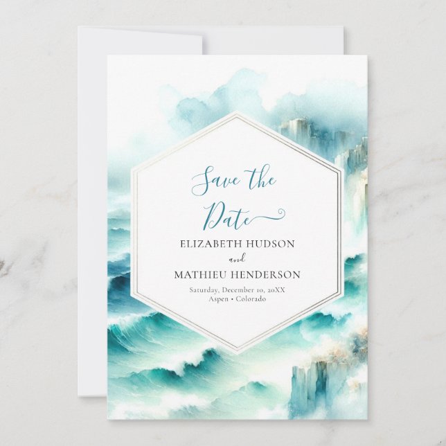 Editable Waves Nautical Wedding Save The Date (Vorderseite)