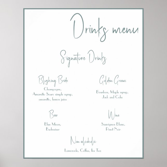 Editable Wedding Drinks Menu Poster (Vorne)