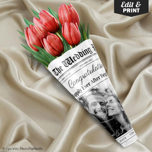 Editable Wedding Newspaper Blume Bouquet Geschenkpapier Set