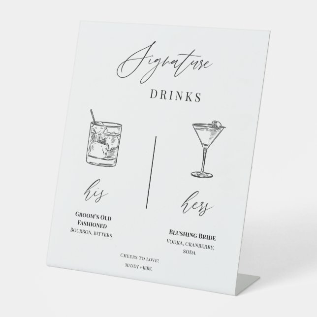Editable Wedding Signature Drinks Menu Table Sign Sockelschild (Vorderseite)