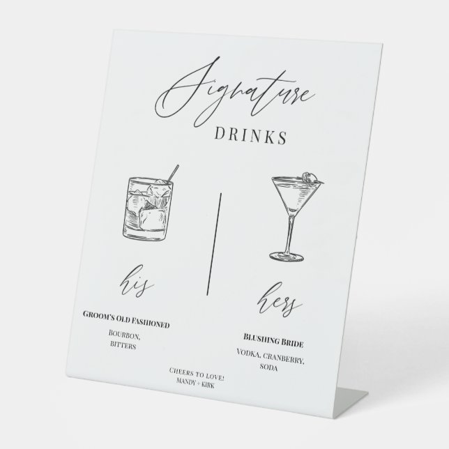Editable Wedding Signature Drinks Menu Table Sign Sockelschild (Vorderseite)