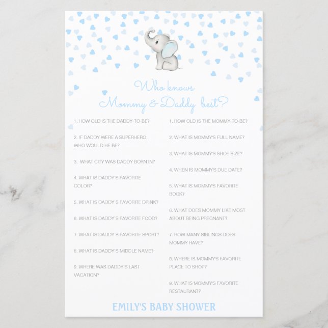 Editable Wer kennt Mommy und Daddy Best? (Vorderseite)