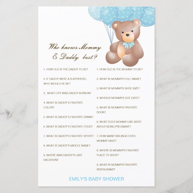 Editable Wer kennt Mommy und Daddy Best? (Vorderseite)