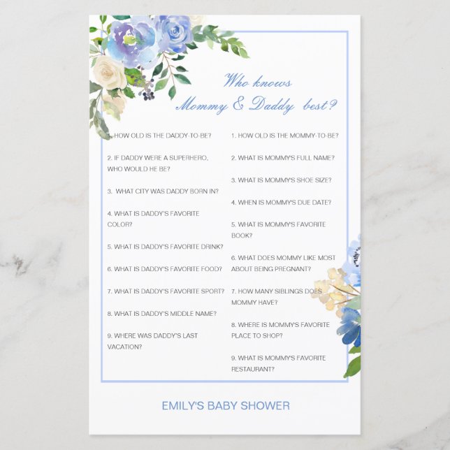 Editable Wer kennt Mommy und Daddy Best? (Vorderseite)