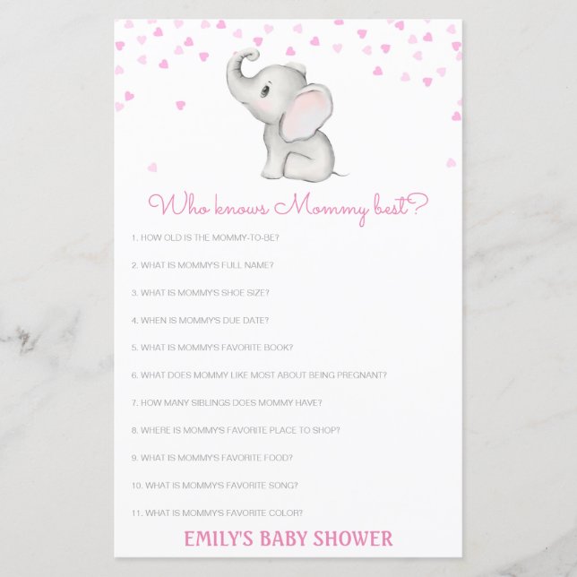 Editable Wer Mommy Best Baby Shower Game kennt (Vorderseite)
