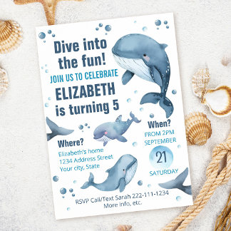 Editable Whale Birthday Einladung