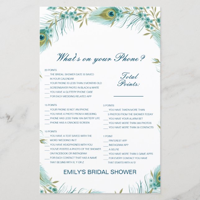 Editable What's on your Phone Bridal Shower Game (Vorderseite)