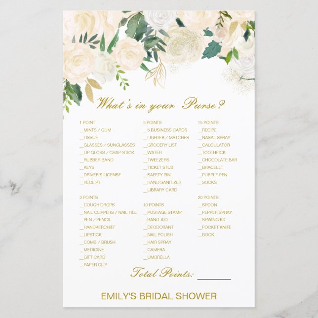 Editable What's on your Purse Bridal Shower Game (Vorderseite)