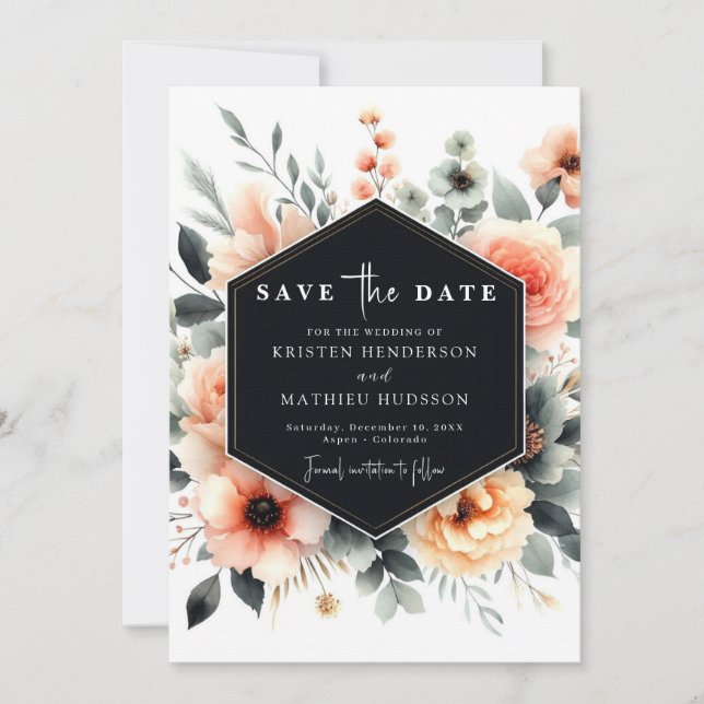 Editable Whimsical Peach Wedding Save The Date (Vorderseite)