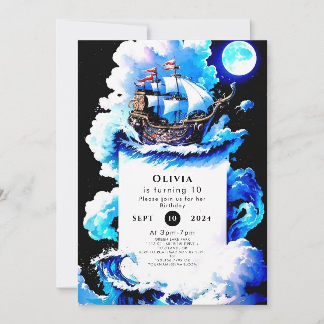Editable Whimsical Sea Pirate Einladung (Vorderseite)