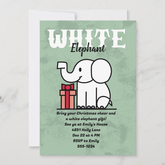 Editable White Elephant Party Custom Einladung (Vorderseite)