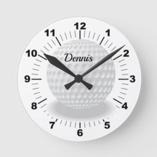 Editable White Golf Ball With Name Runde Wanduhr