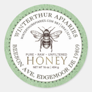 Editable White Green Kraft Honey Jar Bee Label Runder Aufkleber