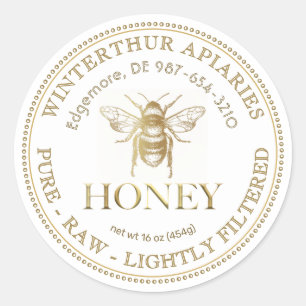 Editable White Honey Jar Label mit Goldbeere Runder Aufkleber