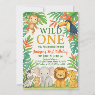 Editable Wild One Safari Einladung zum Geburtstag