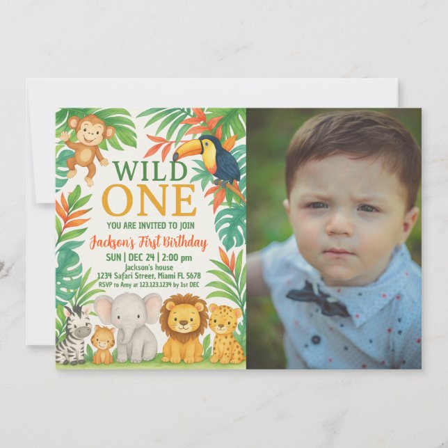 Editable Wild One Safari Einladung zum Geburtstag (Vorderseite)