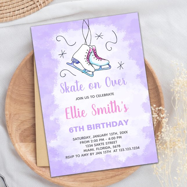 Editable Winter Skaten Party Einladung für Mädchen (Purple Ice Skating Birthday Invitations)