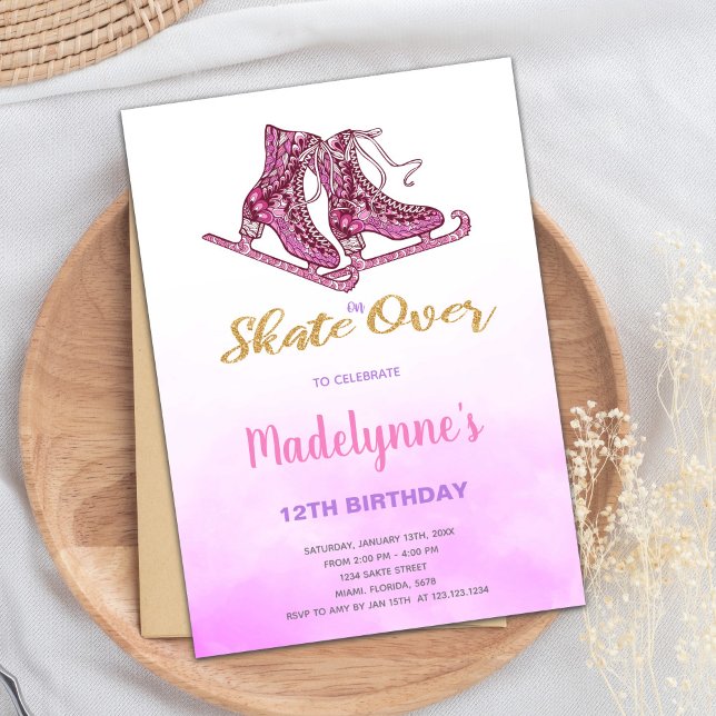Editable Winter Skaten Party Einladung für Mädchen (Pink Ice Skating Birthday Invitations)