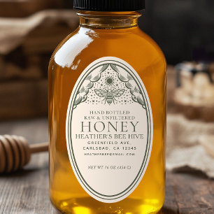 Editable Witchy Tarot Honey Jar Honeybee Label Ovaler Aufkleber