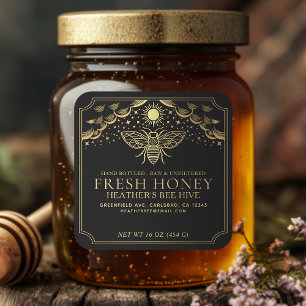 Editable Witchy Tarot Honey Jar Honeybee Label Quadratischer Aufkleber