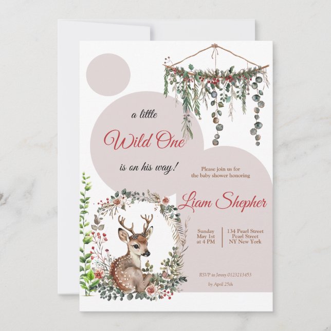 Editable Woodland-Themed Watercolor Kinderdusche Einladung (Vorderseite)