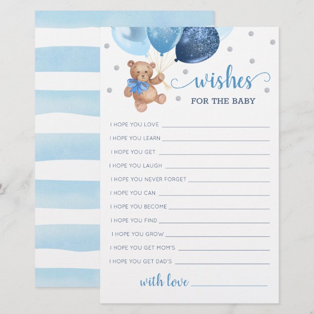 Editable Wünsche für den Baby Shower Teddy Bär (Vorne/Hinten)