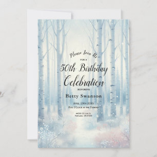 Editable Year Mattiert Blue Birch Forest Birthday Einladung