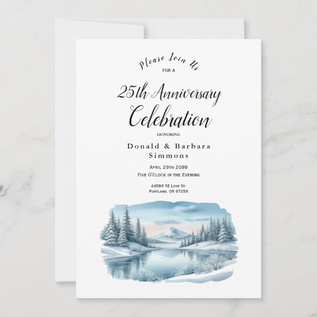 Editable Year Snowy Mountain Winter Lake Einladung (Vorderseite)