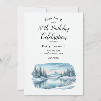 Editable Year Snowy Mountain Winter Lake Geburtsta Einladung