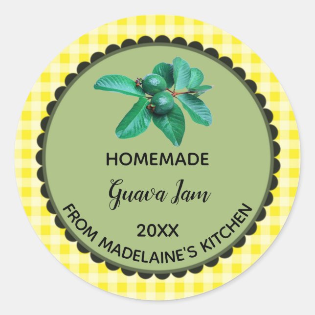 Editable Yellow Gingham Guava Label Stickers (Vorderseite)
